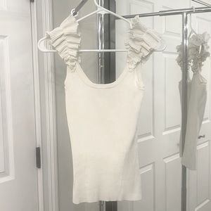 Zimmermann, ruffle sleeve tank top. Size: 0. Color: cream/ivory.
